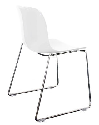 Furniture - Chairs - Troy Stacking chair - Polycarbonate & sled feet by Magis - Brilliant white hull / Chromed structure - Chromed steel, Polycarbonate