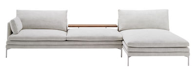 Furniture - Sofas - William Corner sofa - Fabric - L 328 cm - Right angle by Zanotta - Light grey / Walnut - Aluminium, Fabric, Polyurethane, Solid walnut, Steel