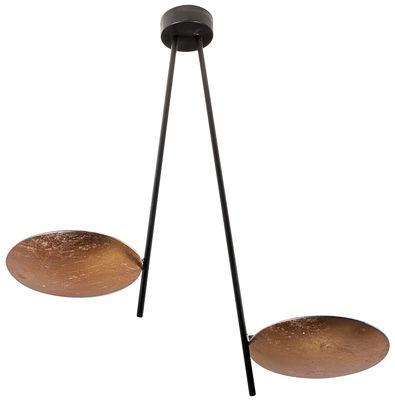 Luminaire - Suspensions - Suspension Lederam C2 / LED - H 43 cm - Catellani & Smith - Disques cuivre / Tiges noires / Rosace noire - Aluminium, Feuilles de cuivre, Métal peint