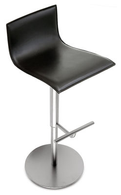 Furniture - Bar Stools - Thin Adjustable bar stool - Pivoting leather seat by Lapalma - Black leather - Leather, Stainless steel