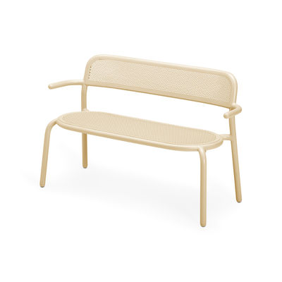 Furniture - Benches - Toní Bankski Bench with backrest - / L 127 cm - Perforated aluminium by Fatboy - Sandy beige - Powder-coated aluminium
