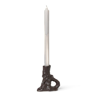Decoration - Candles & Candle Holders - Dito Candle stick - / 6 x 11 x H 12 cm -Sandstone by Ferm Living - Dark brown - Enamelled sandstone