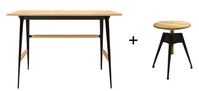 Möbel - Büromöbel - Portable Atelier Schreibtisch / Moleskine + Hocker - Driade - Holz & schwarz - Birkenholzfurnier, Eichenholzfurnier, lackierter Stahl