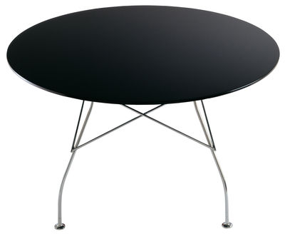 Mobilier - Tables - Table ronde Glossy / Ø 130 cm - MDF laqué - Kartell - Noir / Pied chromé - Acier chromé, MDF laqué