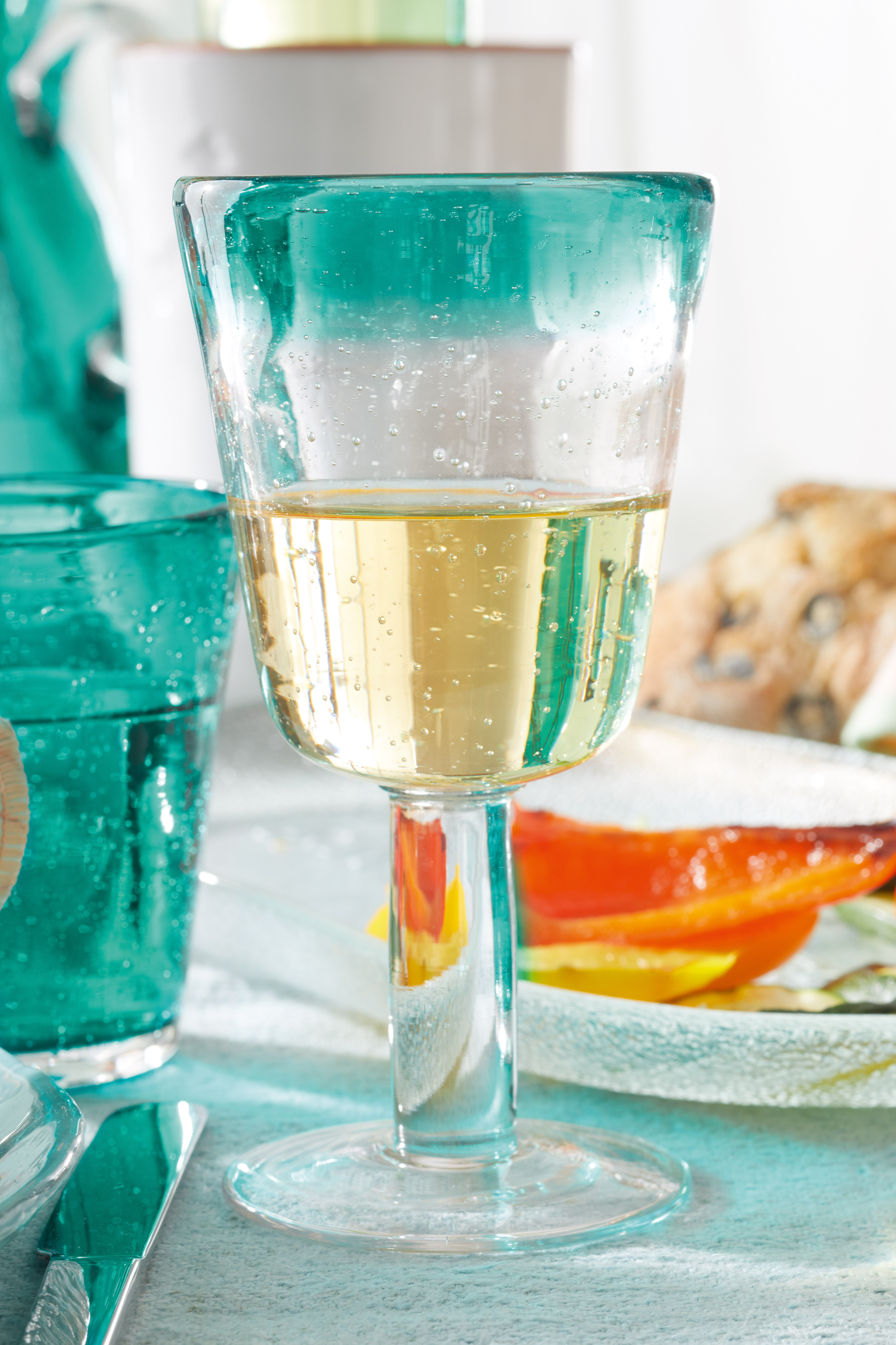 Burano White wine glass / 250 ml Handmade Blue green lagoon by