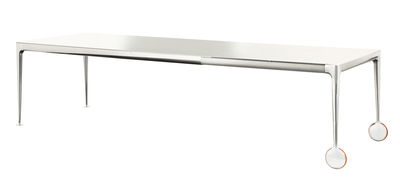 Möbel - Tische - Big Will Ausziehtisch / L 200 bis 300 cm - Magis - Tischplatte weiß / Tischbeine Aluminium poliert - Einscheiben-Sicherheitsglas, Kautschuk, poliertes Gussaluminium
