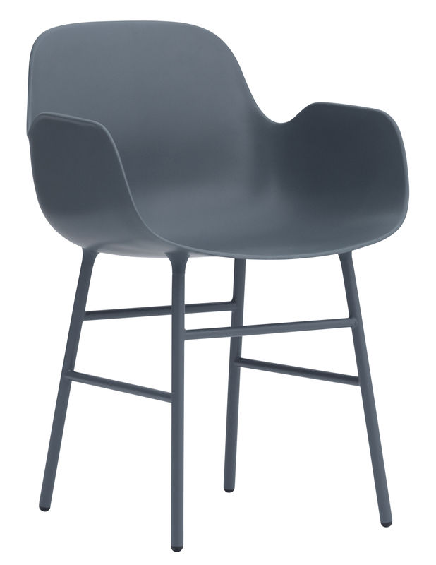 Furniture - Chairs - Form Armchair plastic material blue Metal leg - Normann Copenhagen - Blue - Lacquered steel, Polypropylene