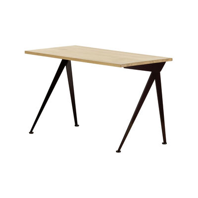 Furniture - Office Furniture - Compas Direction Desk - / By Jean Prouvé, 1953 - L 125 cm by Vitra - Natural oak / Black base - oiled solid wood, Steel