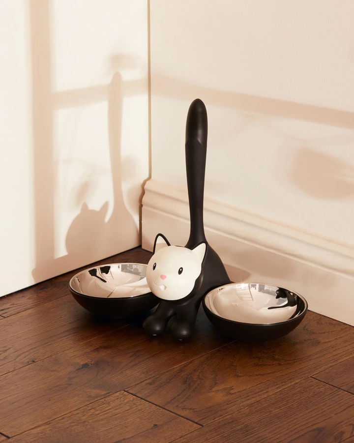 White Pet Supplies : Alessi AI19 B Lula' Dog Bowl, Black, Black