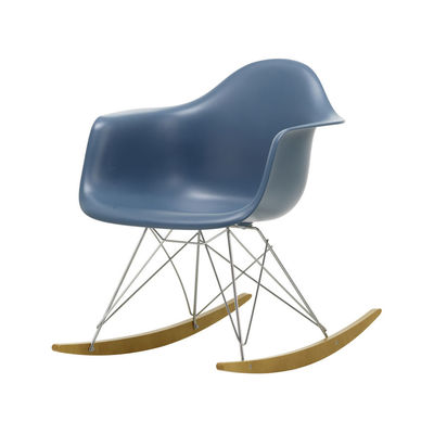 Mobilier - Fauteuils - Rocking chair RAR - Eames Plastic Armchair / (1950) - Pieds chromés & bois clair - Vitra - Bleu de mer / Chromé / Bois clair - Acier chromé, Érable massif, Polypropylène