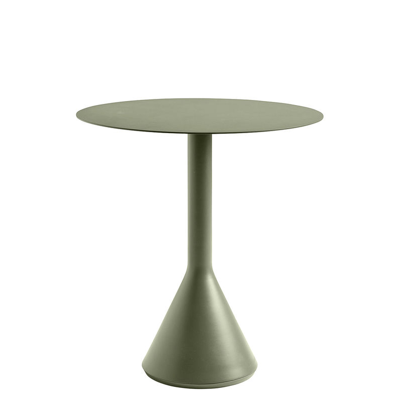 Outdoor - Garden Tables - Palissade Cone Round table metal green / Ø 70 - R. & E. Bouroullec - Hay - Olive green - Epoxy lacquered steel, Tinted concrete