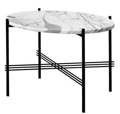 Mobilier - Tables basses - Table basse TS / Gamfratesi - Ø 80 x H 35 cm - Marbre - Gubi - Marbre blanc / Pied noir - Marbre de Carrare, Métal laqué