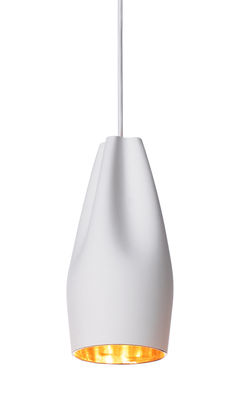 Luminaire - Suspensions - Suspension Pleat Box 13 / Ø 11 x H 26 cm - Céramique - Marset - Blanc / Intérieur or - Céramique