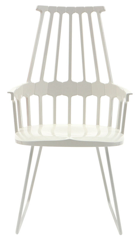 Furniture - Comback Armchair plastic material white Polycarbonate & metal sledge leg - Kartell - White - Polycarbonate, Steel