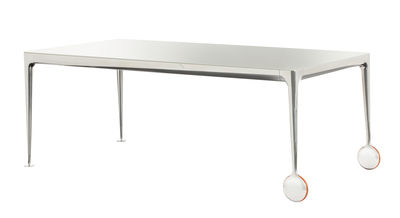 Möbel - Tische - Big Will rechteckiger Tisch / 240 x 110 cm - Magis - Tischplatte weiß / Tischbeine Aluminium poliert - Einscheiben-Sicherheitsglas, Kautschuk, poliertes Gussaluminium