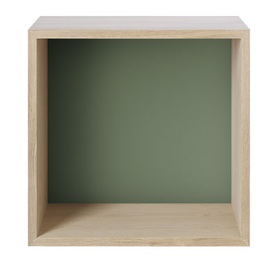Furniture - Bookcases & Bookshelves - Stacked 2.0 Shelf - / Medium carré 43x43 cm / Avec fond coloré by Muuto - Oak / Antique green background - Oak veneer MDF, Painted MDF