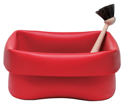 Decoration - For bathroom - Washing-up Bowl Bowl - Set: 1 washing up bowl + 1 brush by Normann Copenhagen - Red - Beechwood, Rubber
