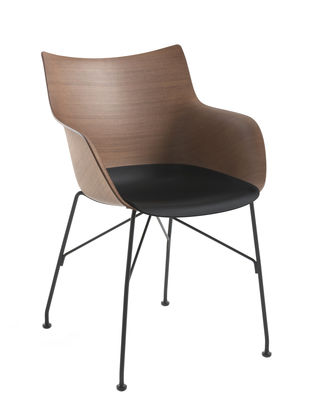 Furniture - Chairs - Q/Wood Armchair - / Moulded wood by Kartell - Dark beech & black / Black leg - Lacquered steel, Moulded dark stained beech plywood, Thermoplastic