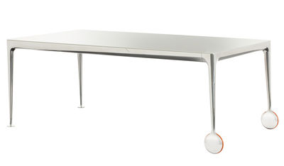 Mobilier - Tables - Table rectangulaire Big Will / 280 x 120 cm - Magis - Plateau blanc translucide / Pieds alu poli - Caoutchouc, Fonte d'aluminium poli, Verre trempé