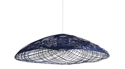 Illuminazione - Lampadari - Sospensione Satélise S / rattan - Ø 45 cm - Forestier - Bleu - Midollino, Tessuto