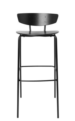 Furniture - Bar Stools - Herman Bar chair - / High - H 76 cm by Ferm Living - Large H 76 cm / Noir - Epoxy lacquered steel, Lacquered oak plywood
