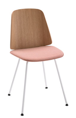 Furniture - Chairs - June Chair - 4 feet - Fabric & Wood by Zanotta - Pink seat / White feet / Natural oak backrest - Fabric, Varnished oak, Varnished steel