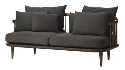 Möbel - Sofas - FLY Sofa / 2-Sitzer - L 162 cm - And Tradition - Dunkles Holz / dunkelgraue Kissen -  Plumes, geölte Eiche, Gewebe, Schaumstoff