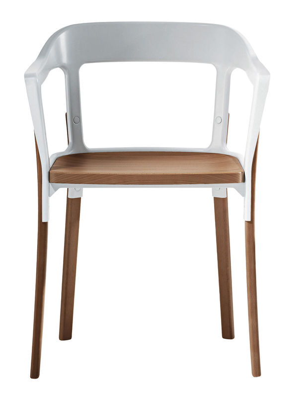 Furniture - Chairs - Steelwood Armchair metal white natural wood Wood & metal - Magis - White / Beech - Beechwood, Varnished steel
