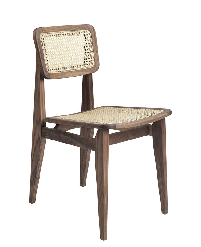 Mobilier - Chaises, fauteuils de salle à manger - Chaise C-Chair fibre végétale beige bois naturel / Cannage - Réédition 1947 - Gubi - Cannage naturel / Noyer - Cannage de rotin, Noyer