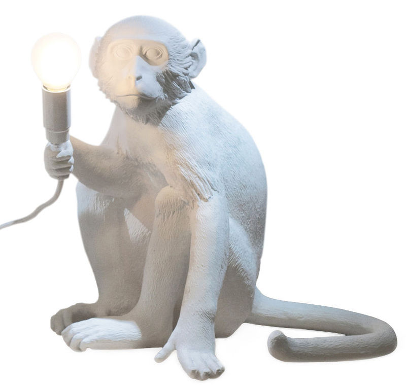 Décoration - Pour les enfants - Lampe de table Monkey Sitting plastique blanc / Indoor - H 32 cm - Seletti - Blanc - Résine