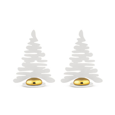 Tisch und Küche - Küchenaccessoires - Barkplace Tree Namensschild / 2er-Set Weihnachtsbäume aus Stahl - H 8 cm - Alessi - Rot & gold - Porzellan, Stahl