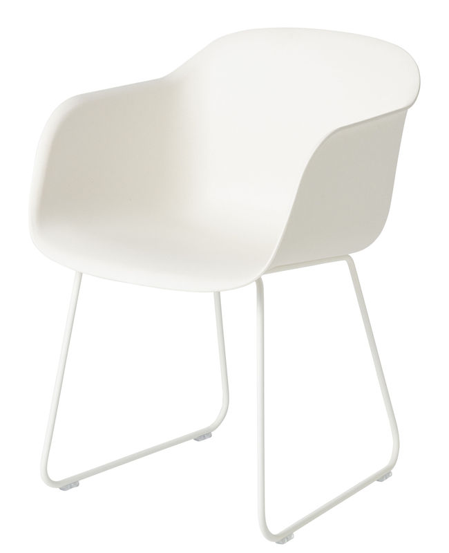 Furniture - Chairs - Fiber Armchair plastic material white / Sled legs - Muuto - White - Painted steel, Recycled composite material