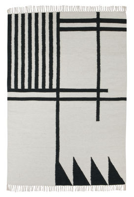 Déco - Tapis - Tapis Kelim Black Lines - Large / 140 x 200 cm - Ferm Living - 140 x 200 cm / Vert foncé & blanc - Coton, Laine