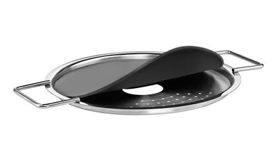 Tavola - Utensili da cucina - Coperchio scola pasta - scolapasta - Ø 20 cm di Eva Trio - Acciaio e nero - Acciaio inossidabile, Silicone