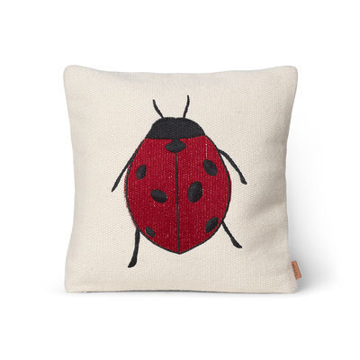 Decoration - Cushions & Poufs - Forest - Ladybird Cushion - / 40 x 40 cm - Embroidered by Ferm Living - Ladybird -  Duvet,  Plumes, Cotton GOTS, Wool