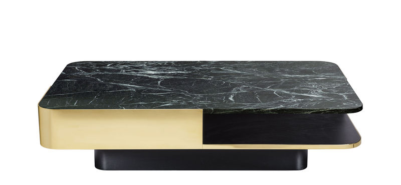 Furniture - Coffee Tables - Lounge Coffee table stone green gold metal / Marble - 120 x 80 cm - RED Edition - Brass / Green marble - Marble, Solid brass, Tinted solid beech
