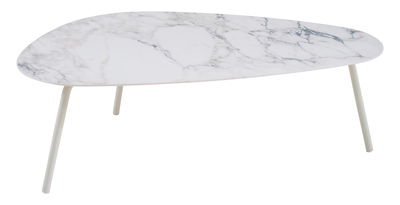 Mobilier - Tables basses - Table basse Terramare / Grès effet marbre - L 108 cm - Emu - Effet marbre blanc / Pieds blancs - Aluminium verni, Grés porcelainé