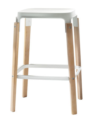 Furniture - Bar Stools - Steelwood Bar stool - Wood & metal - H 68 cm by Magis - Natural beech / White - Beechwood, Varnished steel