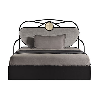 Furniture - Beds - Yvette Headboard - / L 200 x  H 121 cm - Padded by Wiener GTV Design - Grey fabric / Black & natural - Curved solid beechwood, Fabric, Foam, Metal, Straw