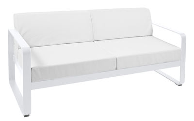 Möbel - Sofas - Bellevie Sofa / L 160 cm - 2-Sitzer - Fermob - Baumwollweiß - lackiertes Aluminium, Polyacryl-Gewebe, Schaumstoff