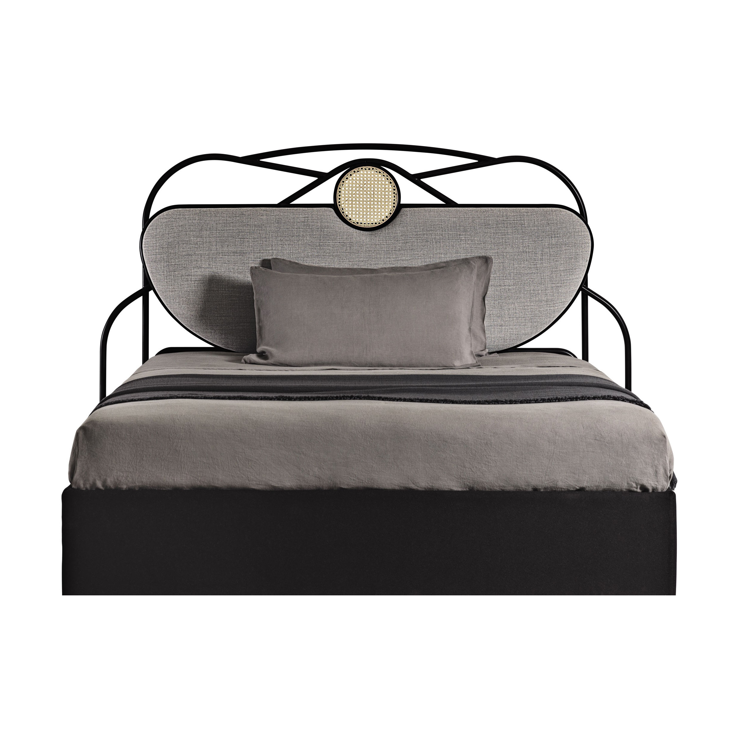 Tête de lit Yvette / L 200 x  H 121 cm - Rembourrée - Wiener GTV Design gris/noir/beige en fibre végétale/bois