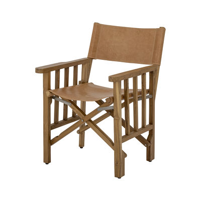 Mobilier - Chaises, fauteuils de salle à manger - Fauteuil pliable Guus / Cuir & teck - Bloomingville - Cuir camel / Teck - Cuir, Teck massif