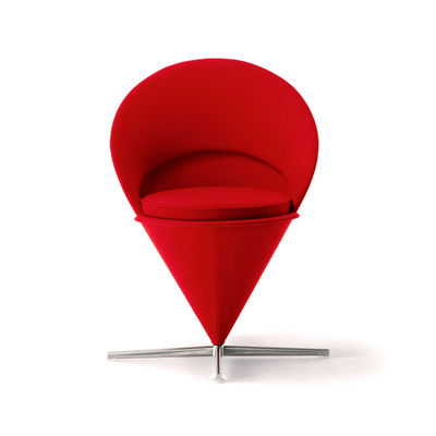 Arredamento - Poltrone design  - Poltrona girevole Cone Chair - / By Verner Panton, 1958 - Tessuto di Vitra - Tessuto Tonus rosso / Base in acciaio satinato - , Acciaio inossidabile, Schiuma di poliuretano