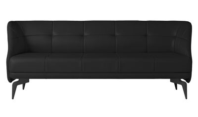 Mobilier - Canapés - Canapé droit Leeon / 3 places - L 212 cm - Driade - Cuir noir - Aluminium laqué, Cuir