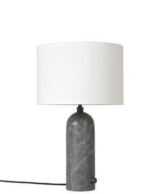 Luminaire - Lampes de table - Lampe de table Gravity / Small - Ø 30 x H 49 cm - Gubi - Marbre gris / Abat-jour blanc - Marbre, Tissu