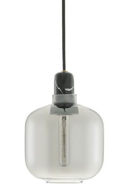 Illuminazione - Lampadari - Sospensione Amp Small - / Ø 14 x H 17 cm di Normann Copenhagen - Grigio fumé / Marmo nero - Marmo, Vetro