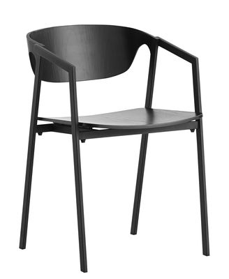 Furniture - Chairs - S.A.C. Stackable armchair - Metal & wood by Woud - Black - Metal, Oak plywood