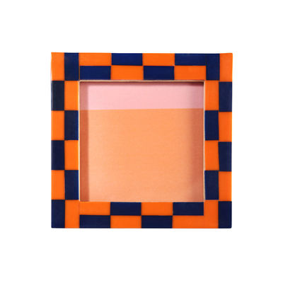 Decoration - Home Accessories - Check Square Photo frame - / 13 x 13 cm - Polyresin by & klevering - Orange - MDF, Polyresin