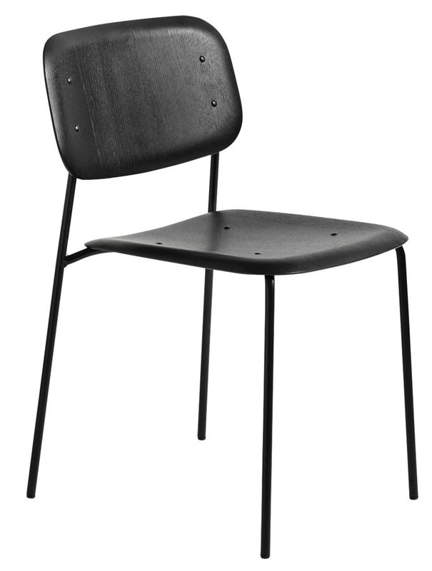 Furniture - Chairs - Soft Edge 40 Stacking chair wood black Metal & wood - Hay - Black - Lacquered steel, Moulded oak plywood