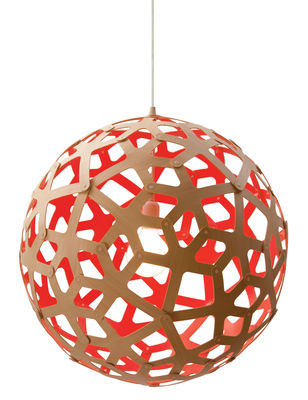 Luminaire - Suspensions - Suspension Coral / Ø 40 cm - Bicolore rouge & bambou - David Trubridge - Rouge / bambou naturel - Bambou